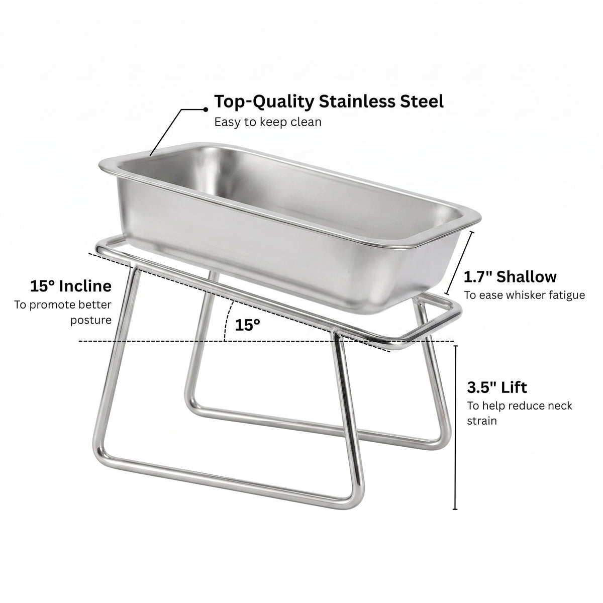 Three quarter view of the elevated bowl and stand